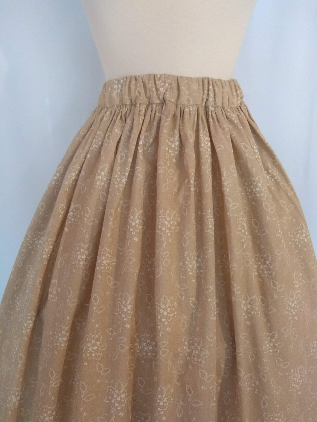 Tan and White Floral Cotton Skirt