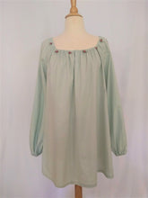 Load image into Gallery viewer, Light Green Cotton Blouse with Mauve Satin Roses
