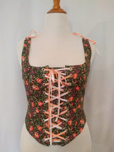 Load image into Gallery viewer, Renaissance Lady Rose Green Corset with Satin Ribbons
